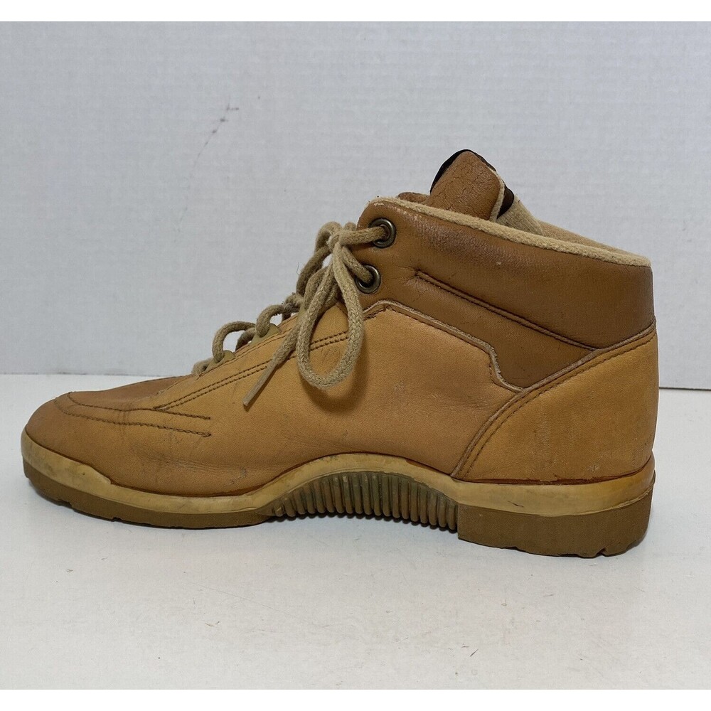Y2K New West Grunge Hiking Boots Tan Leather Combat Padded Mid Ankle Hiking Sz 8